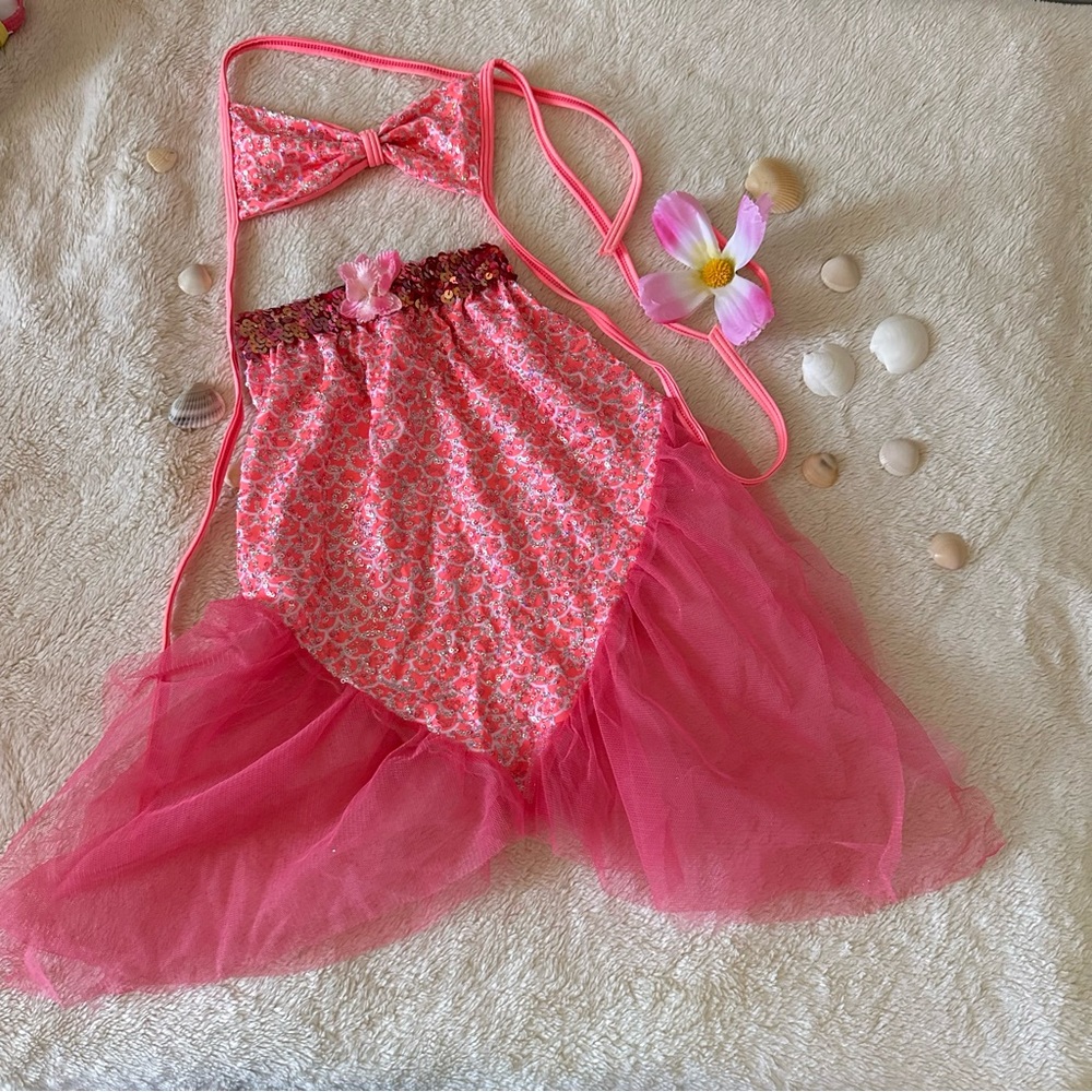 Girls Pink Sequin Mermaid Costume Set – Size XS Dress-Up Play Outfit